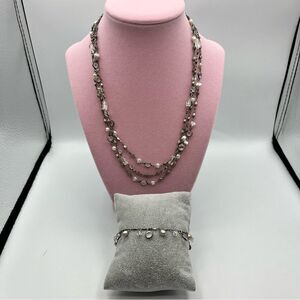 Lizpaiacios SF real pearl and glass silver tone necklace and bracelet set